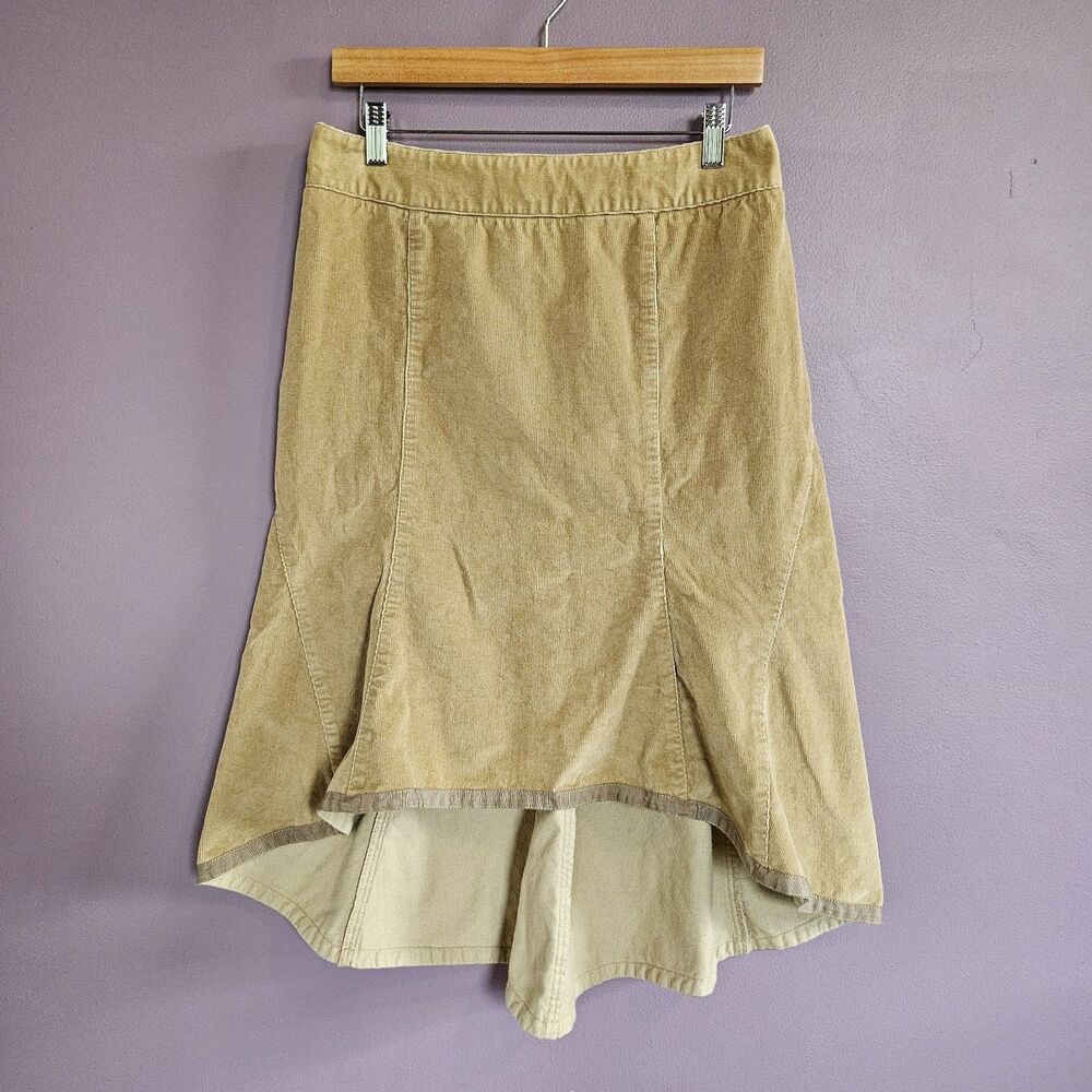Polli Says Tan Velveteen Corduroy Coastal Cowgirl Boho High Low Tulip Skirt